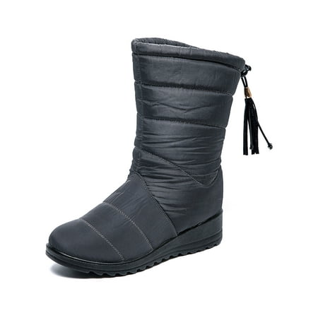 

SIMANLAN Comfy Warm Winter Boots For Women Wedge Heel Faux Fur Lined Indoor Outdoor Boots Soft Antiskid Mid-calf Casual Shoes