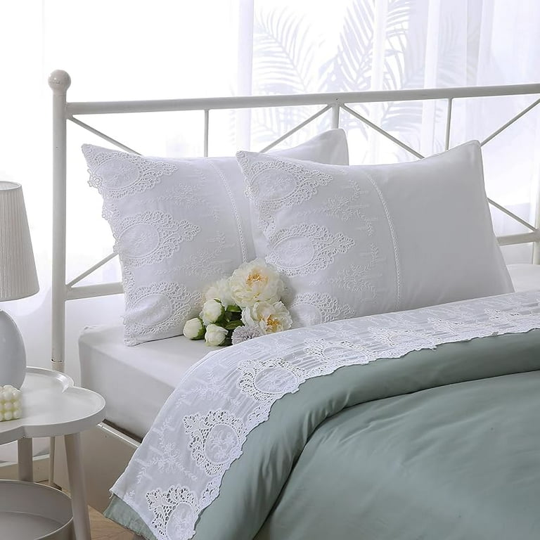 2-Pack White Hollowed Out Lace Pillowcases Battenburg Lace Pillow