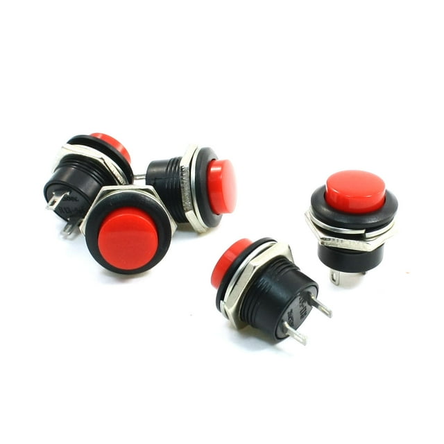 5 Pcs 3A/250V SPST Interruptor de botón momentáneo redondo rojo de 15 mm