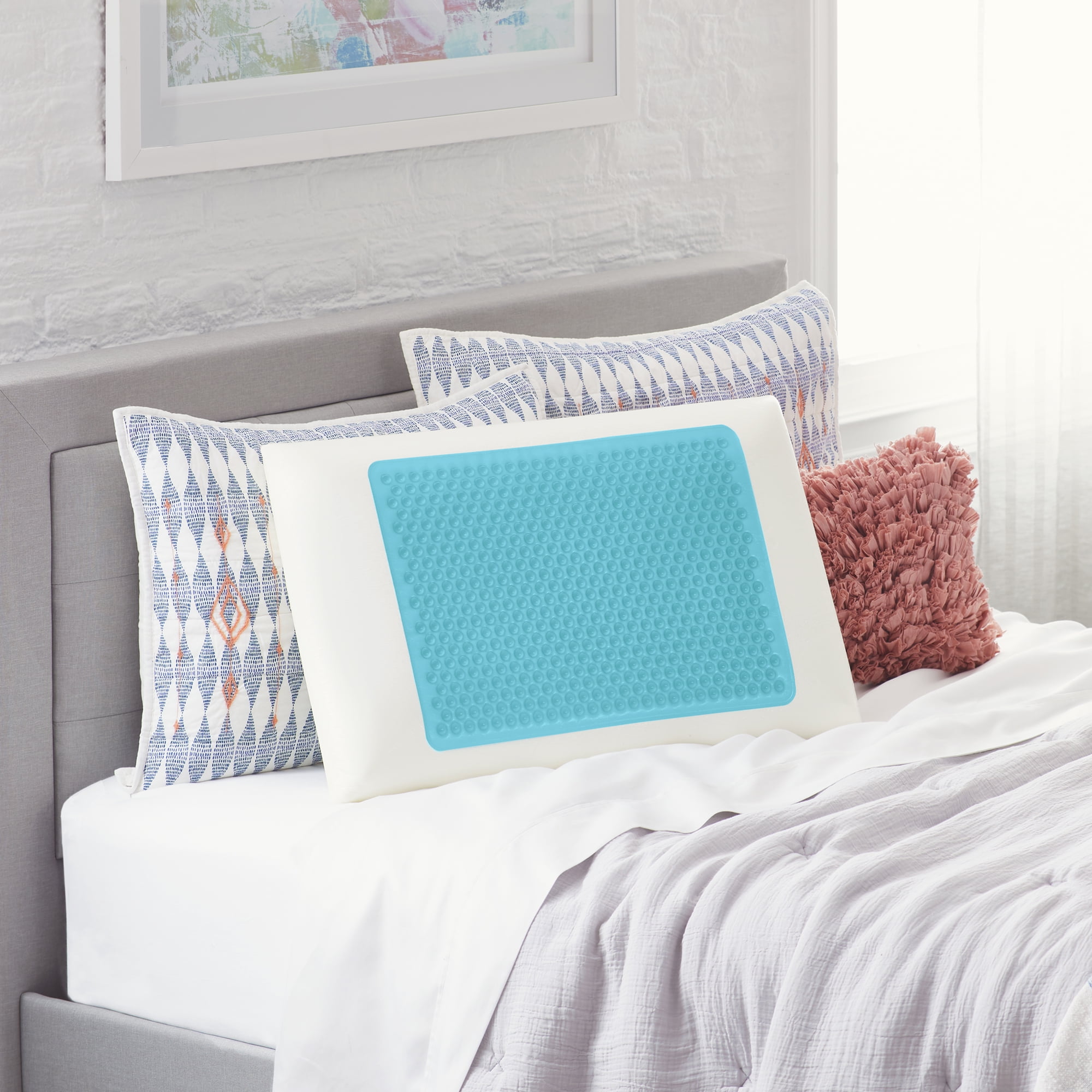 Comfort Revolution Originals Blue Bubble Gel + Memory Foam Cooling Bed  Pillow, Queen Size