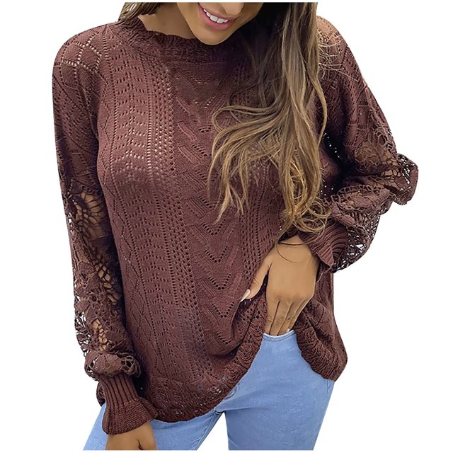 IROINID Chandail à Col Rond pour Femmes Couleur Unie Confortable Mi-Long Manches Longues Manteau en Tricot