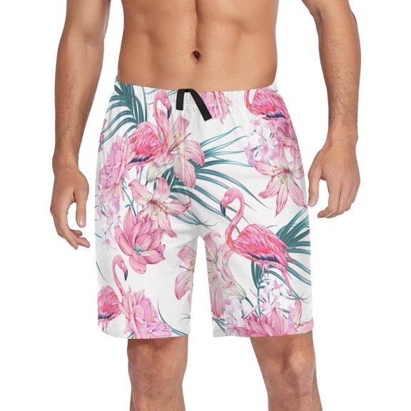 GZHJMY Flamingo Pajama Pants Short for Men, Lounge Pants Lightweight Men Pajama Bottoms with Drawstring Pockets, Christmas New Year Birthday Gifts, X-Large