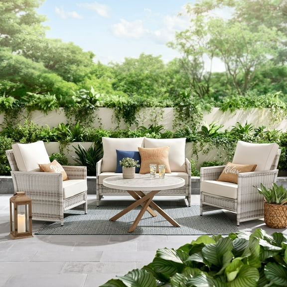 Better Homes & Gardens Paige 4-Piece Outdoor Wicker Loveseat Seating Set, White