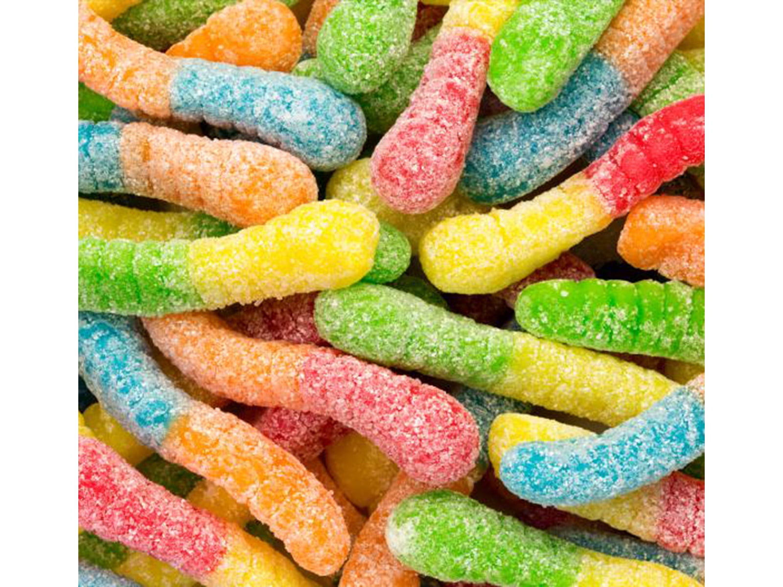 SweetGourmet Sour Mini Neon Gummi Worms Blue Raspberry, Lemon, Orange