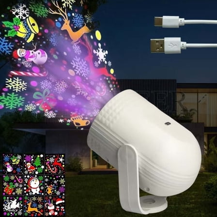 AYktou Christmas Projector Lights Outdoor/Indoor, USB Projection Lamp with Multiple Christmas Pattern, Movable Xmas LED Landscape Projector Light for Gathering Party Photo Background Christmas Decor