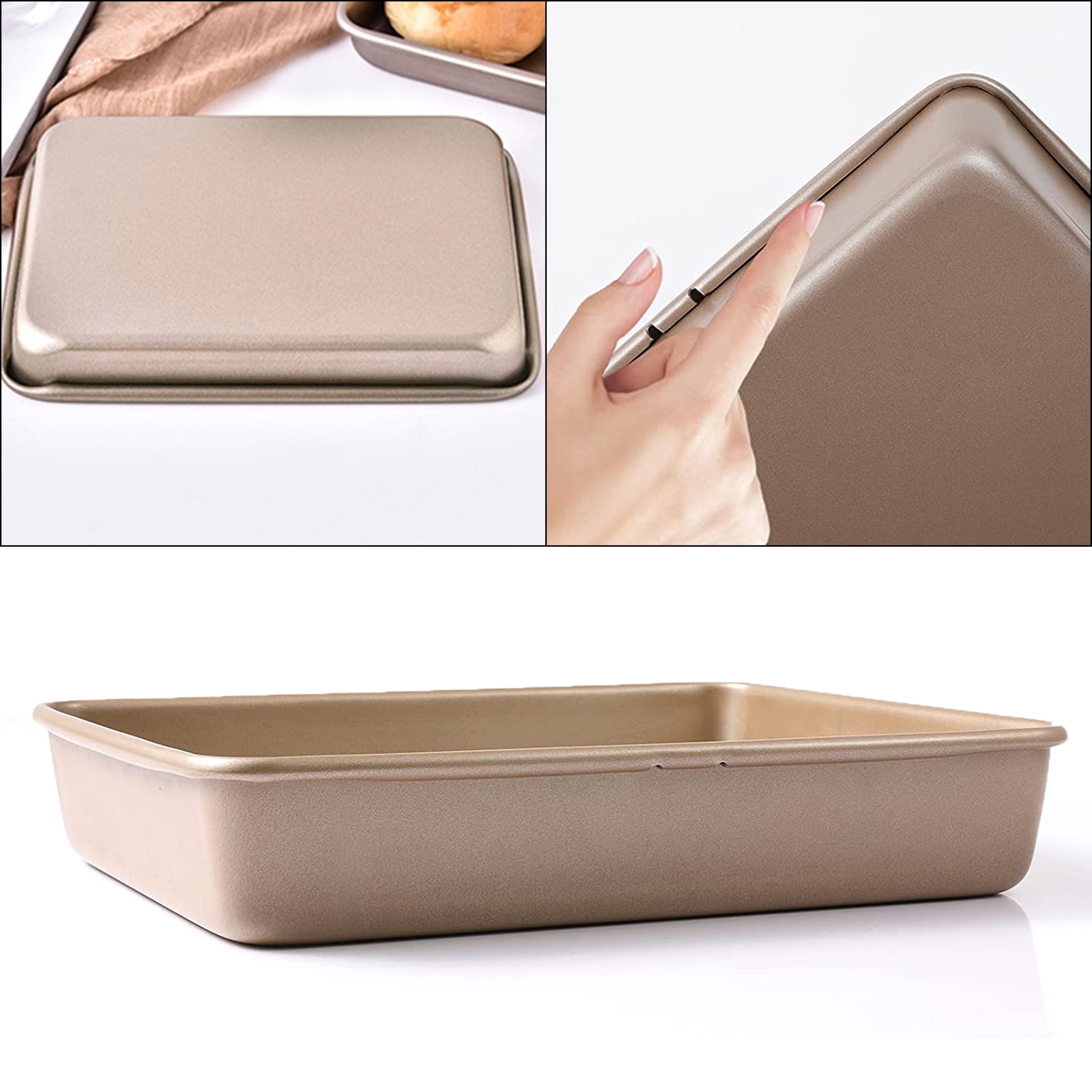 Small Baking Pan with Lid,Deep Baking Tray with Cover,Bexikou 9.4”x 7” x 2”  Stainless Steel Rectangle Sheet Cake Pans for Toaster Oven, Metal Covered