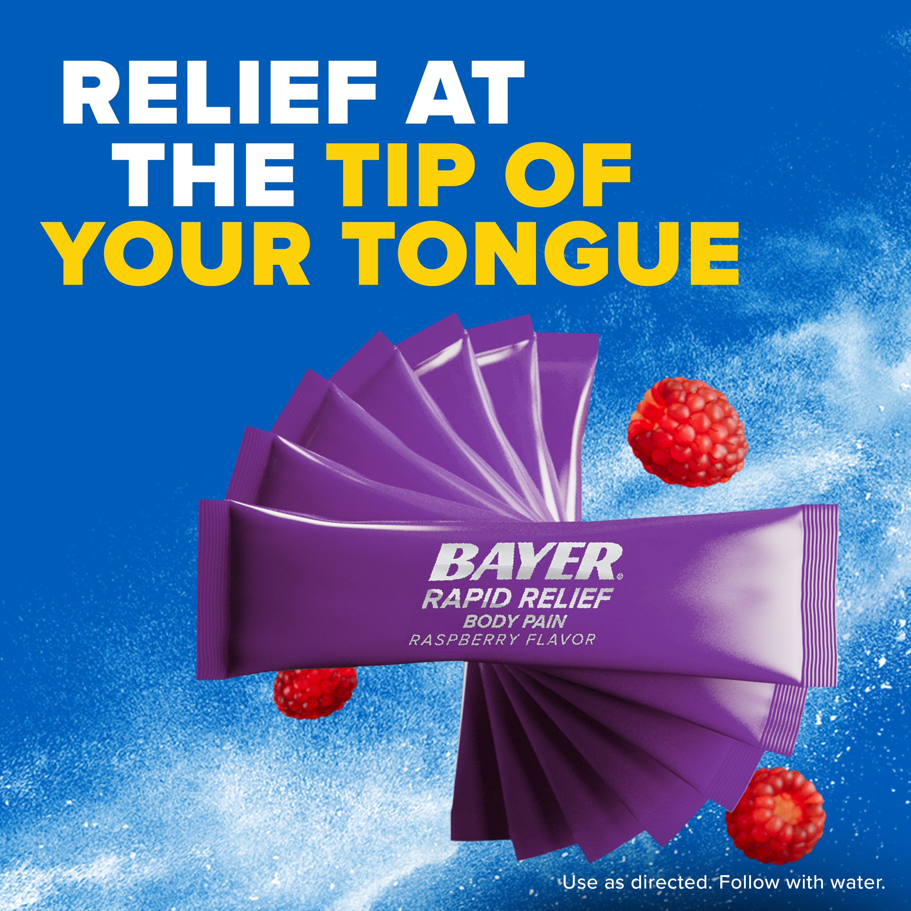 Bayer® Rapid Relief Body Pain Powder Packs with Aspirin & Caffeine, Raspberry Flavor, 10 Count