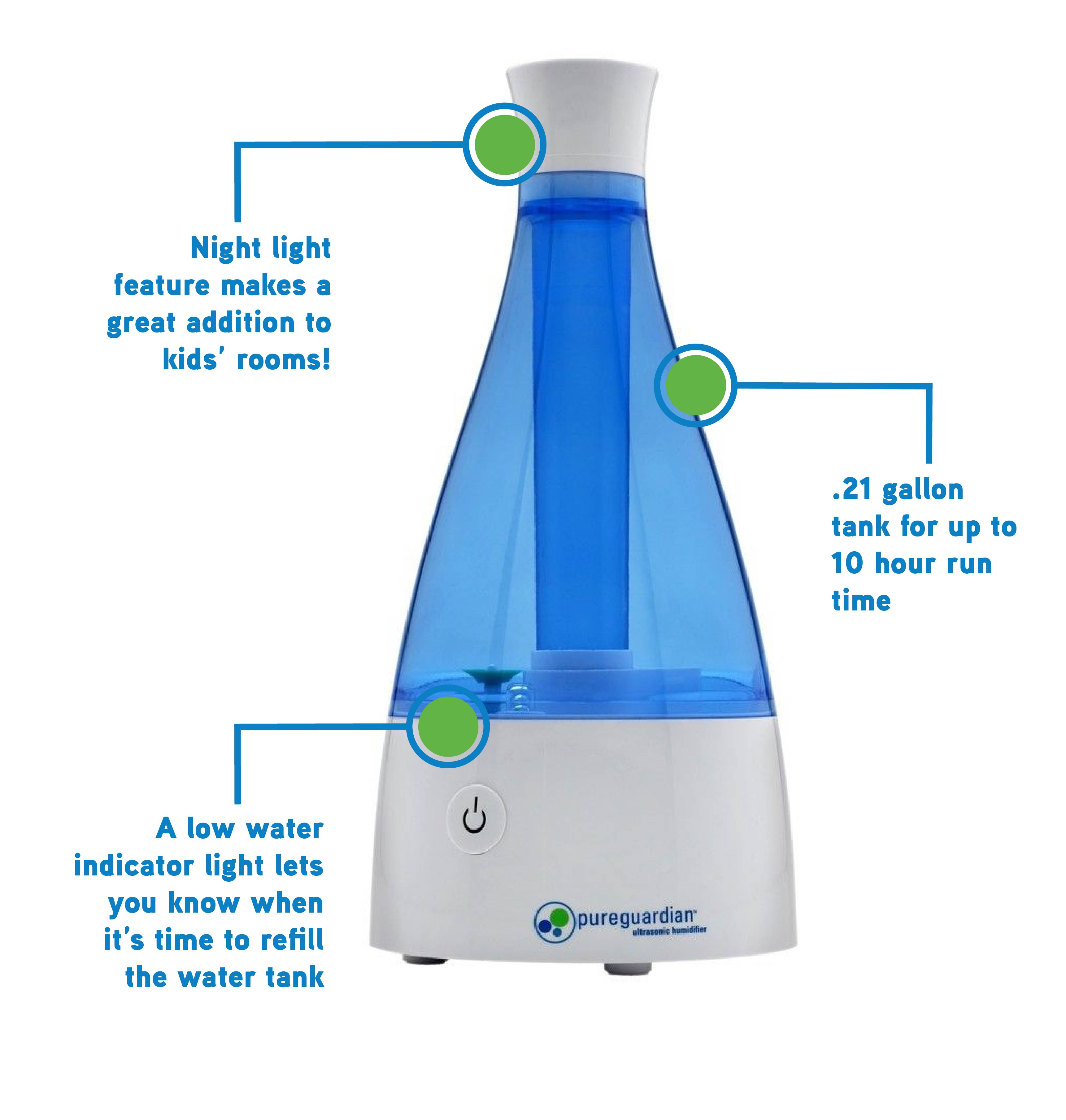 PureGuardian 210 sq. ft. 0.21 Gallon Cool Mist Ultrasonic Humidifier with Night Light, H920BL - image 4 of 10