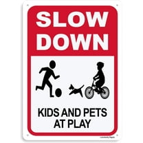 Aluminum Slow Kids Pets at Play Sign, 8x12 Inch, Slow Down Sign for Street, Lawn Neighborhoods