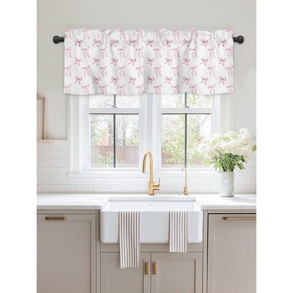 Vlanace Window Valance Retro Black Pink Geometric Kitchen Curtains Short Rod ...