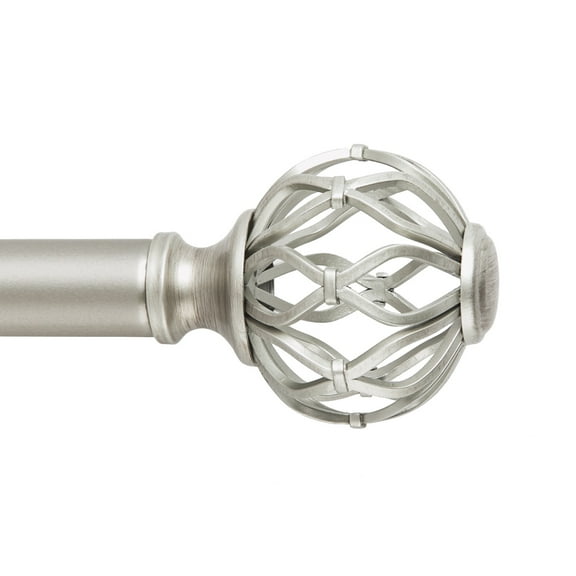 SnugSet 1" Nickel Aiden Cage Adjustable Single Curtain Rod, 36"-72"