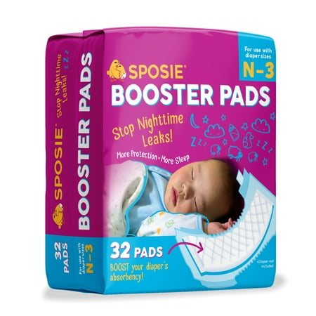 Sposie Overnight Baby Diaper Booster Pads/ Doublers for Newborns to Size 3 Diapers, 32 Insert-Pads, No Adhesive, Easy Repositioning, Disposable, Nighttime Protection for Infant Boys &