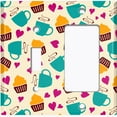 thumbnail image 2 of Metal Light Switch Wall Plate Outlet Cover (Coffee Espresso Mocha Cup Heart Cupcake Pattern Beige - Single Toggle Single Rocker), 2 of 2