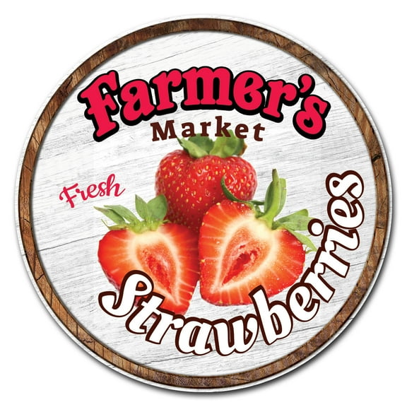 SignMission Corrugated Plastic Sign With Stakes 16" Circular - Farmer's Market Strawberries | Coroplast Yard Sign With Stake |  Made in the USA