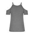 thumbnail image 5 of Women's Summer Short Sleeves Tops Cold Shoulder V Neck Shirts Polyester Casual Hollow-out Strappy Plain Tees (Small, Gray), 5 of 7