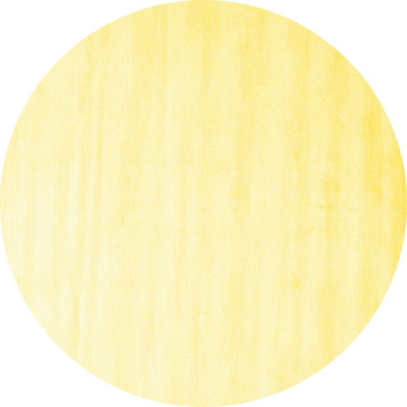 Ahgly Company Machine Washable Indoor Round Solid Yellow Modern Area Rugs, 6' Round