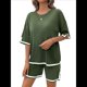 thumbnail image 1 of Conjuntos de Dos Piezas para Mujer: Jersey de Corta, Pantalones Anchos y Conjuntos de Viaje de Verano Verde S, 1 of 10