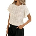 thumbnail image 2 of Hauts d'Été à Manches Courtes pour Femmes en Tricot Texturé Col Rond T-Shirts pour Enseignants Couleur L, 2 of 9