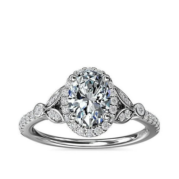 1.25 Ct Excellent Oval Cut Genuine Diamond Elegant Designer Solitaire with Accents Ring for Women Solid 14K White Gold Size 7
