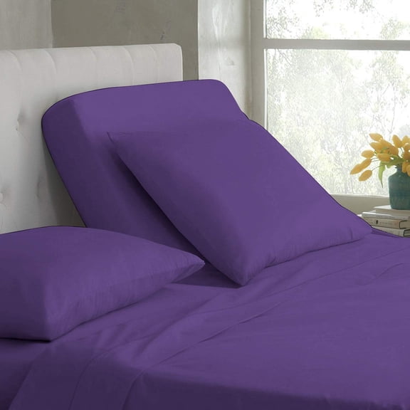 DNG Creations 4 Piece Split Top King Adjustable Flex Top Sheet Set 100% Egyptian Cotton, 800 Thread Count 15 Inch Deep Pocket - 32" Split from The Top ( Solid Purple )