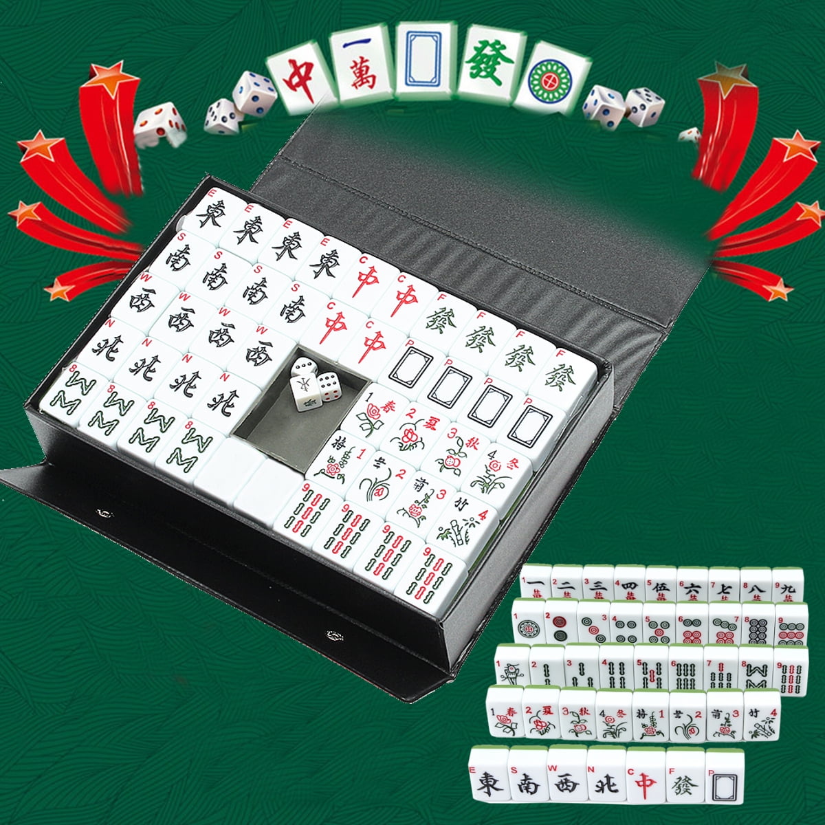 VIDOO Tragbare Retro-Mahjong-Box Seltene Chinesische 144 Mah-Jong Set Bambus Stück Mit Box