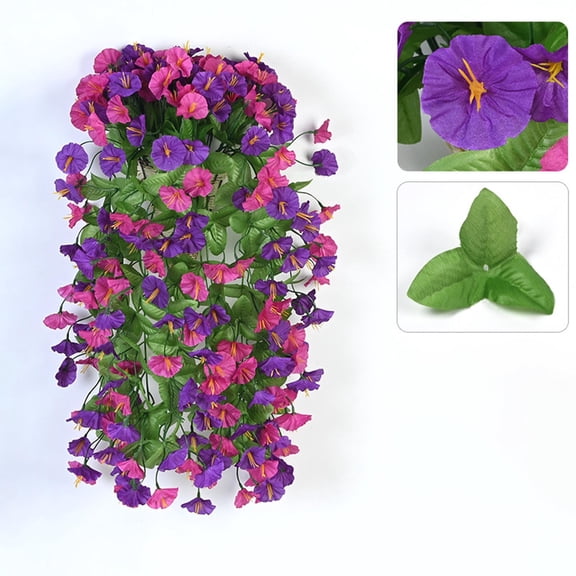 HOARBOEG Morning Glory Artificial Flower Vine Wall Hanging Decor 27.4in Fake Flowers for Indoor Outdoor Home Garden Decoration, Lifelike Plastic Climbing Plants for Living Room, Patio, Balcony