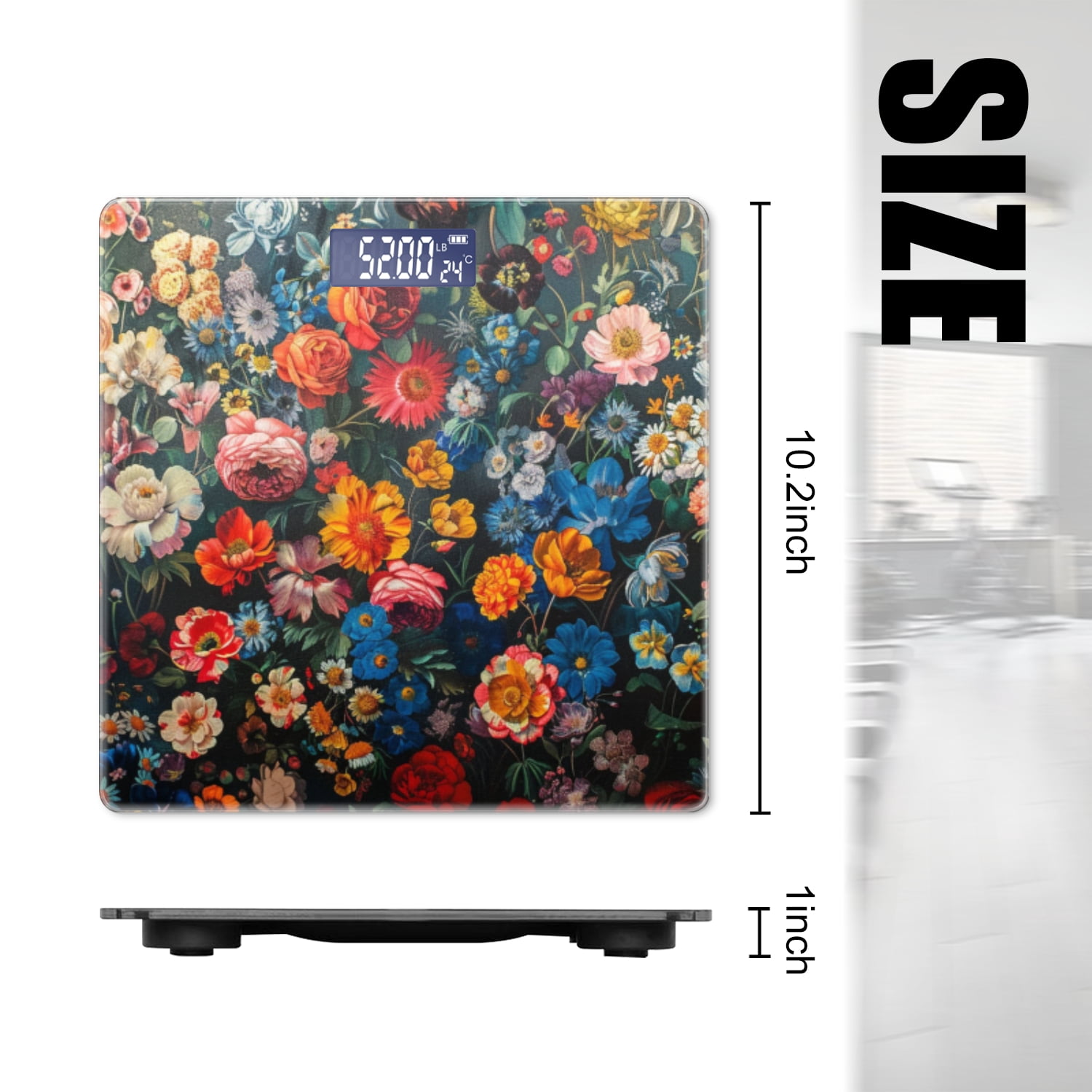 Bathroom Scale, Highly Accurate Digital Body Scale,Precisely Measures Weight up to 400 lbs-Vibrant Flowers Including Roses And Daisies