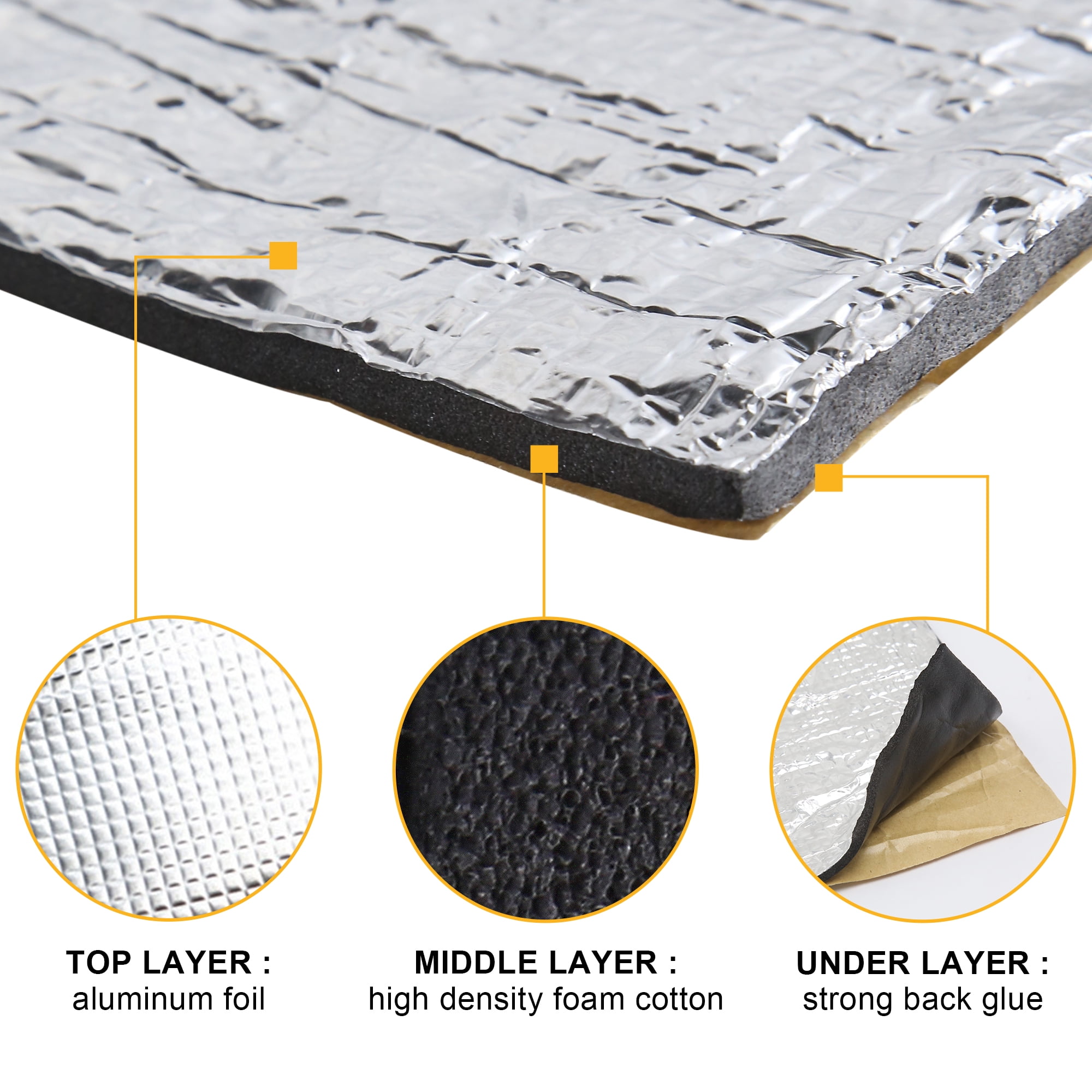 Unique Bargains Universal 6mm Car Door Firewall Heat Sound Deadener Insulation 39"x39"