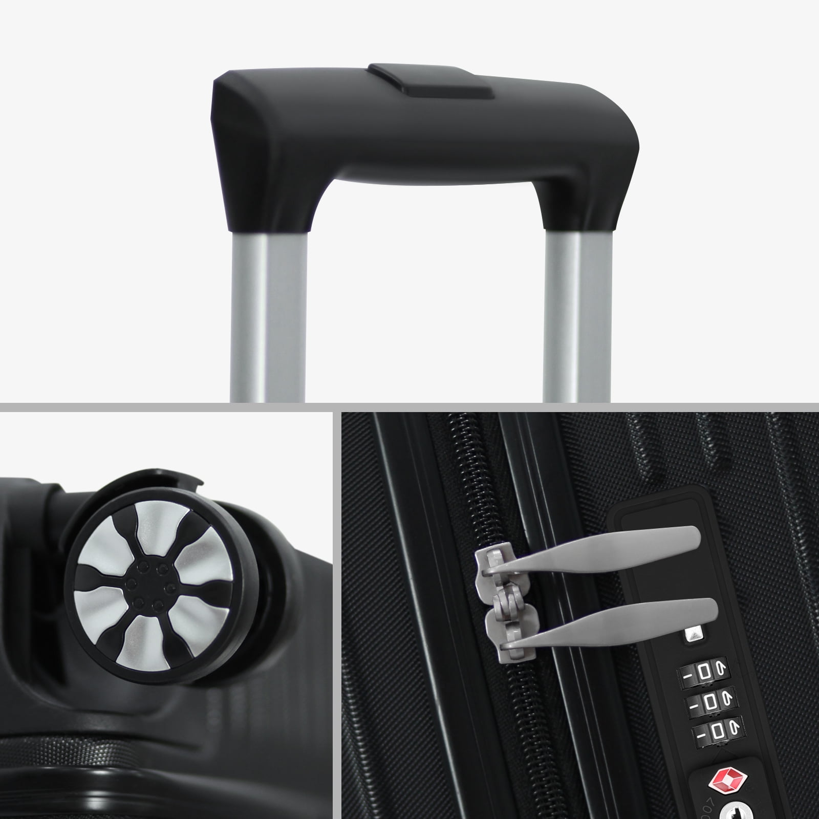 Luggage 3-Pieces Set ABS Durable Suitcase Black 20"24"28" Luggage 3-Pieces set black