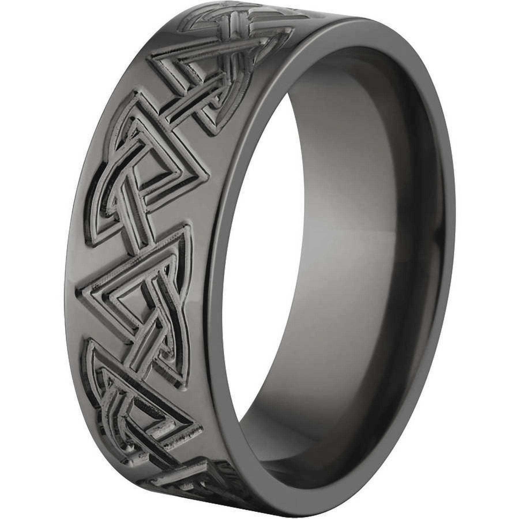8mm Flat Black Zirconium Ring with a Milled Celtic Design