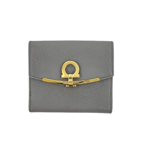 Pre-Owned Salvatore Ferragamo Gancini hardware leather bi-fold wallet mini gray 27466