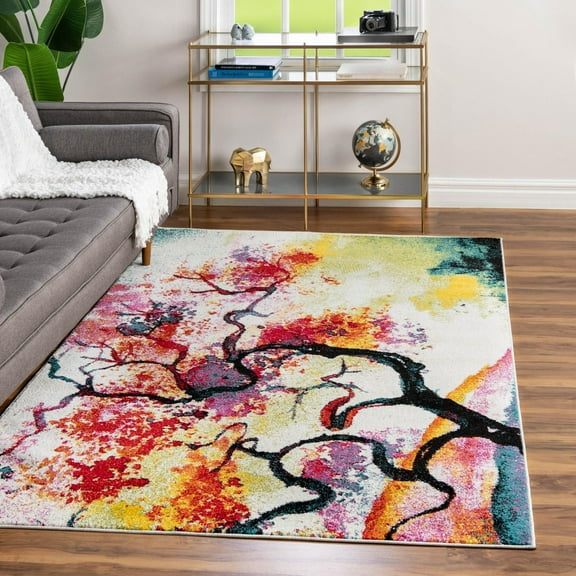 Unique Loom Lyon Collection Area Rug - Larimar (6' 1" x 9' Rectangle Ivory/Black)