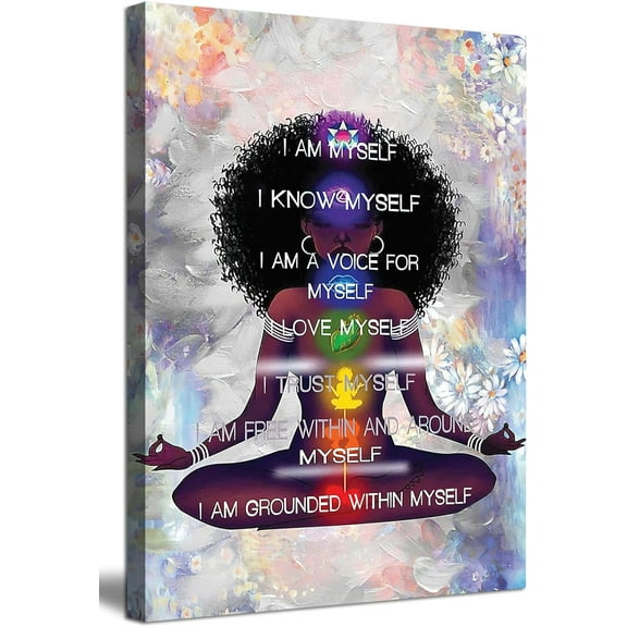 Aaheei Black Girl Wall Art 7 Chakra Yoga Wall Art Decor Black Women Poster Meditation Vertical Poster Modern African American Canvas Wall Art Home Decor for Bathroom Living Room
