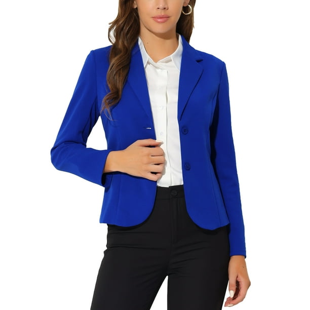 Unique Bargains Women s Wear to Work Blazers Stretch Lapel Collar Long Sleeve Jacket Suit Blazer Royal Blue XX Large