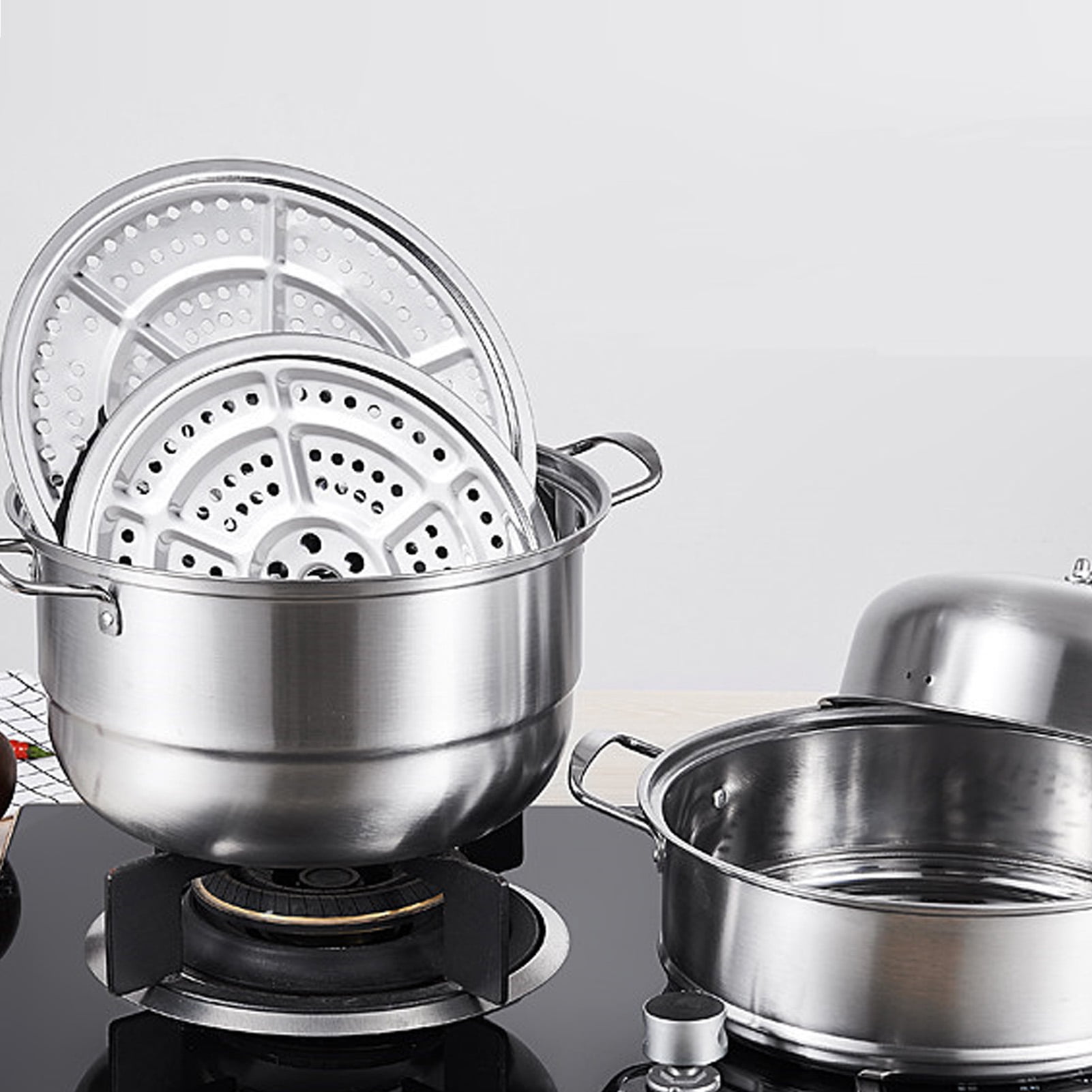 Cuit-Vapeur Inox 2 Étages - 27 Cm Avec Couvercle Verre - Pour Cuisine Saine Et Léger