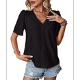 thumbnail image 1 of Blusas Informales de Negocios para Mujer, Blusas Elegantes de Trabajo, Atuendo de Verano, Moda 2025, Camiseta de Corta con Cuello en V, Color Negro, Talla S, 1 of 10