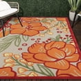 thumbnail image 4 of 8' X 10' Orange And Ivory Floral Stain Resistant Indoor Outdoor Area Rug, 4 of 10