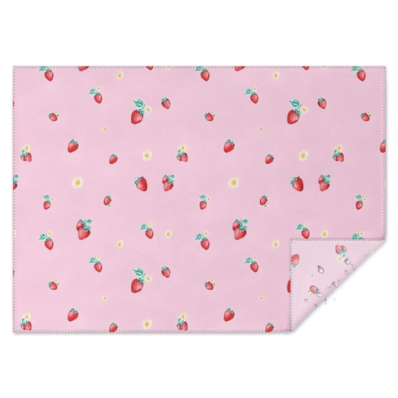 Red Strawberry Plants Flower Pink Pattern Rectangle Tablecloth 60"x84",Waterproof Polyester Rectangle Table Cloth, Wipeable Spillproof Polyester Tablecloth for Dining, Camping, Indoor and Outdoor