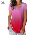 thumbnail image 1 of Camiseta de mujer con cuello en V, manga corta, gradiente superior, camiseta informal, rojo, XL kenally AP001652-14, 1 of 5