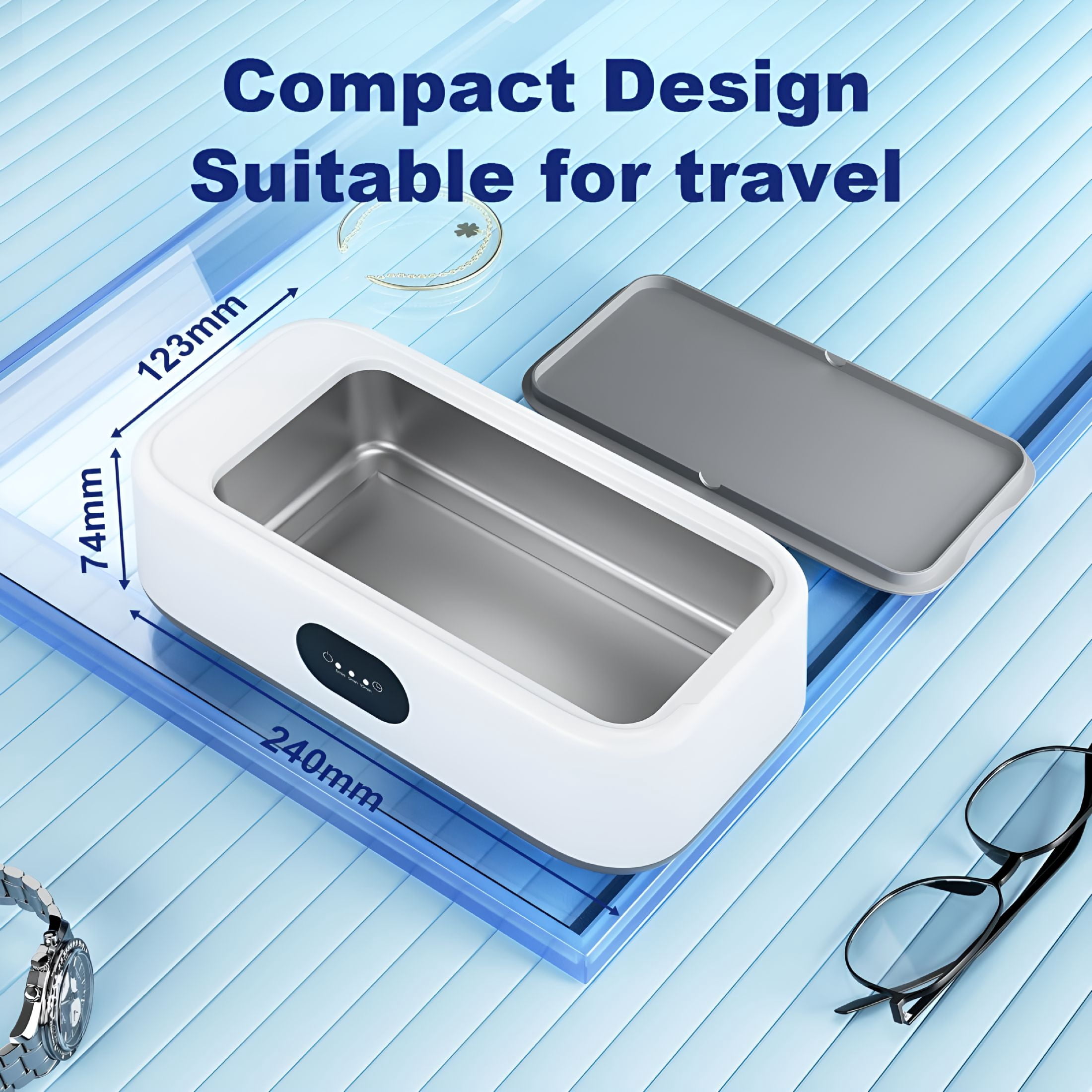 CURYMAY Ultrasonic Jewelry Ring Cleaner, 49KHz, 24Oz(705mL), 48W, Portable Professional Ultrasonic Cleaning Machine for Jewelry, Eyeglass, Watches, Ring, Blade Razor