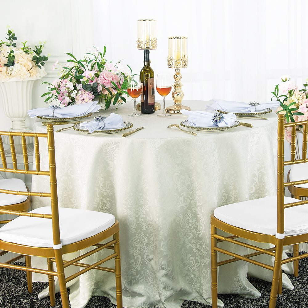 Wedding Linens Inc. 132" Seamless Round Jacquard Damask Polyester Tablecloths Ivory Walmart