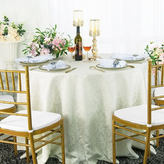 Wedding Linens Inc. 132" Seamless Round Jacquard Damask Polyester Tablecloths - Ivory