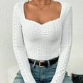 thumbnail image 6 of Women's Basic Long Sleeve Shirts Mock Neck Slim T-Shirt Sexy Eyelet Embroidery Tees Casual Tops, 6 of 8