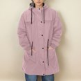 thumbnail image 3 of MIUOWANP Fall Jacket Women Trendy Women Fashionable Hooded Drawstring Button Jacket With Zipper Pocket Mid Length Jacket For Winter/Fall Pink M, 3 of 4
