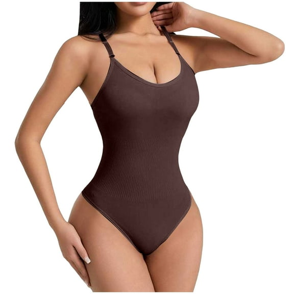 TTUHYWXI Women Sexy Square Neck Thong Bodysuit Backless Cami Bodysuit Top (Coffee, XL)