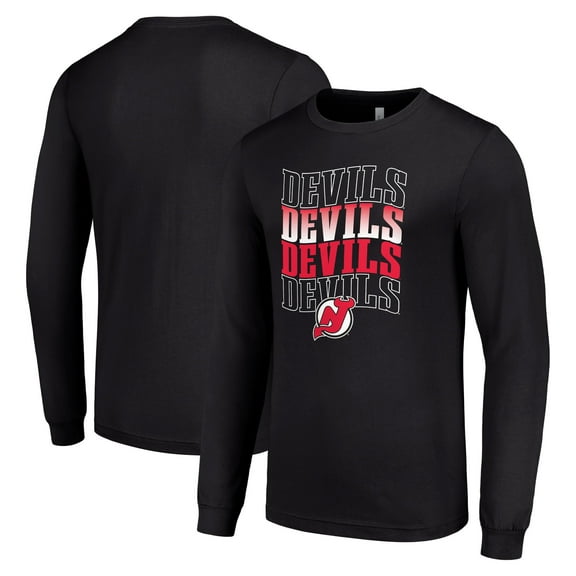 Men's Starter Black New Jersey Devils Four Team Name Logo Long Sleeve Graphic T-Shirt