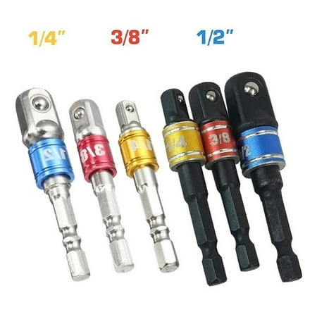 

6 Pcs Drill Socket Adapter Impact Driver with Hex Shank Extension Bar 1/4 3/8 1/2