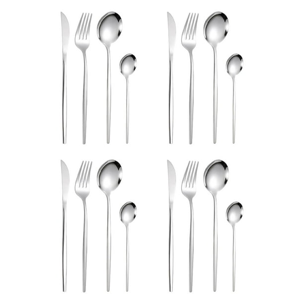 Juego de cubiertos de cocina de acero inoxidable para uso diario. Plata 16 piezas