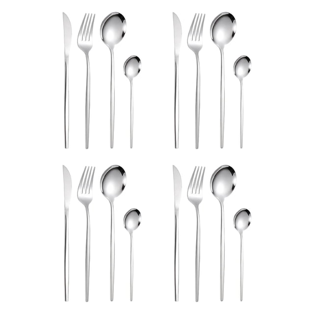 Juego de cubiertos de cocina Soledad 16 piezas Acero inoxidable cuchillo tenedor cuchara cucharadita Plata