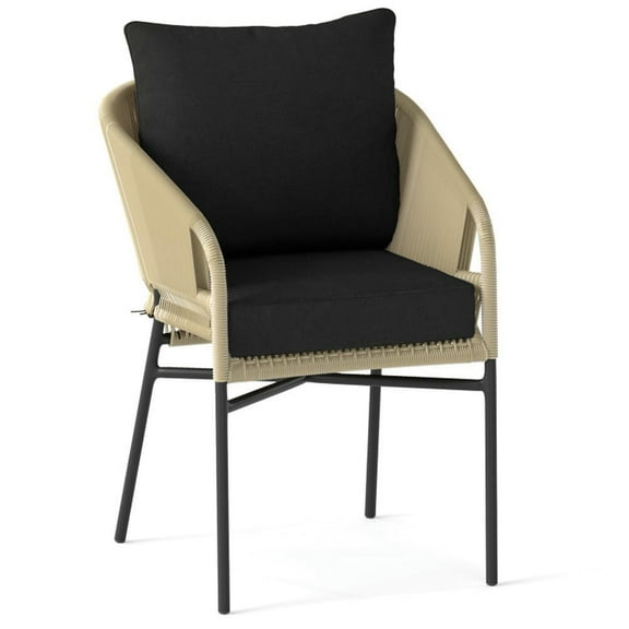 GVN Outdoor/Indoor Chair Pads, Seat Cushions,Deep Seat Chair Cushion Pads Set with Rope Belts for Indoor and Outdoor-Black